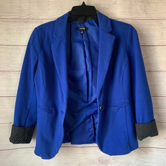 Apt. 9 Blue Blazer Jacket with Polka Dot Roll Cuff Button Closure Size XS - Picture 2 of 12